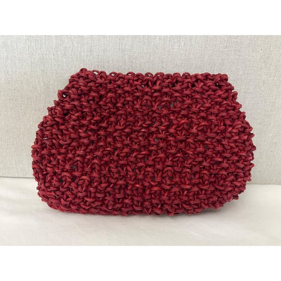 Grazia Marica Vozza Red Handwoven Clutch With Pearl Accent - Picture 3 of 5